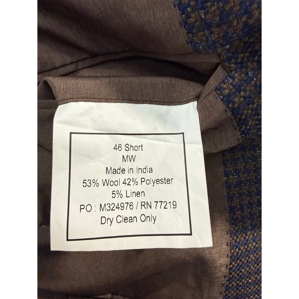 Joseph Abboud Heritage Soft Jacket 46S Navy Brown Houndstooth Wool /Linen Blazer
